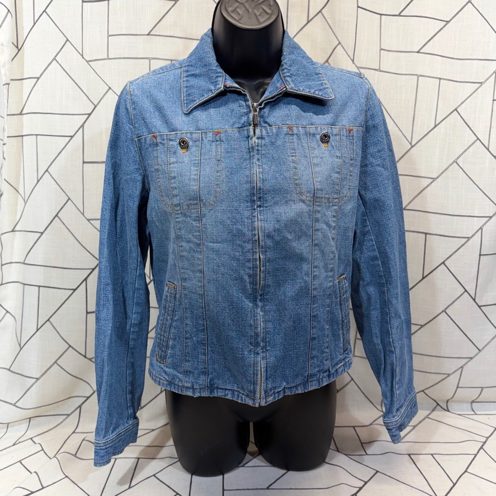 Lauren Jeans Co Ralph Lauren Denim‎ Jacket Petite Small Blue Full Zip Trucker